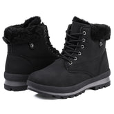 Womens Warm Faux Fur Lined Winter Snow Boots Warm Comfortable Non-Slip Ankle Boots Outdoor Waterproof Lace-Up Mid Calf Walking Booties for Women Black